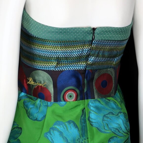 Desigual La Gardienne Green Floral Jacquard Strapless Cocktail Dress - Picture 8 of 11
